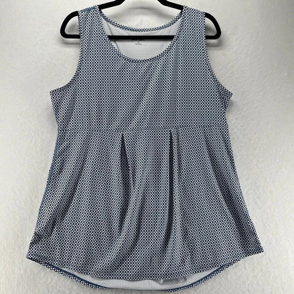 Lands' End Sport Tank Top Womens L 14-16 Printed Pleated Sleeveless Stretch Blue - Picture 1 of 10